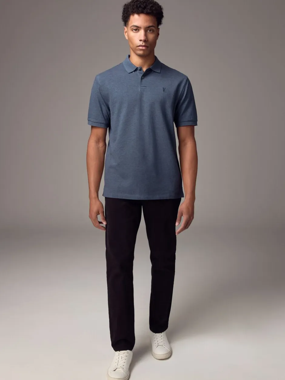 Poloshirts|Next Gemêleerde denim - Normale Pasvorm - Piqué poloshirt met korte mouwen