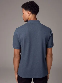 Poloshirts|Next Gemêleerde denim - Normale Pasvorm - Piqué poloshirt met korte mouwen