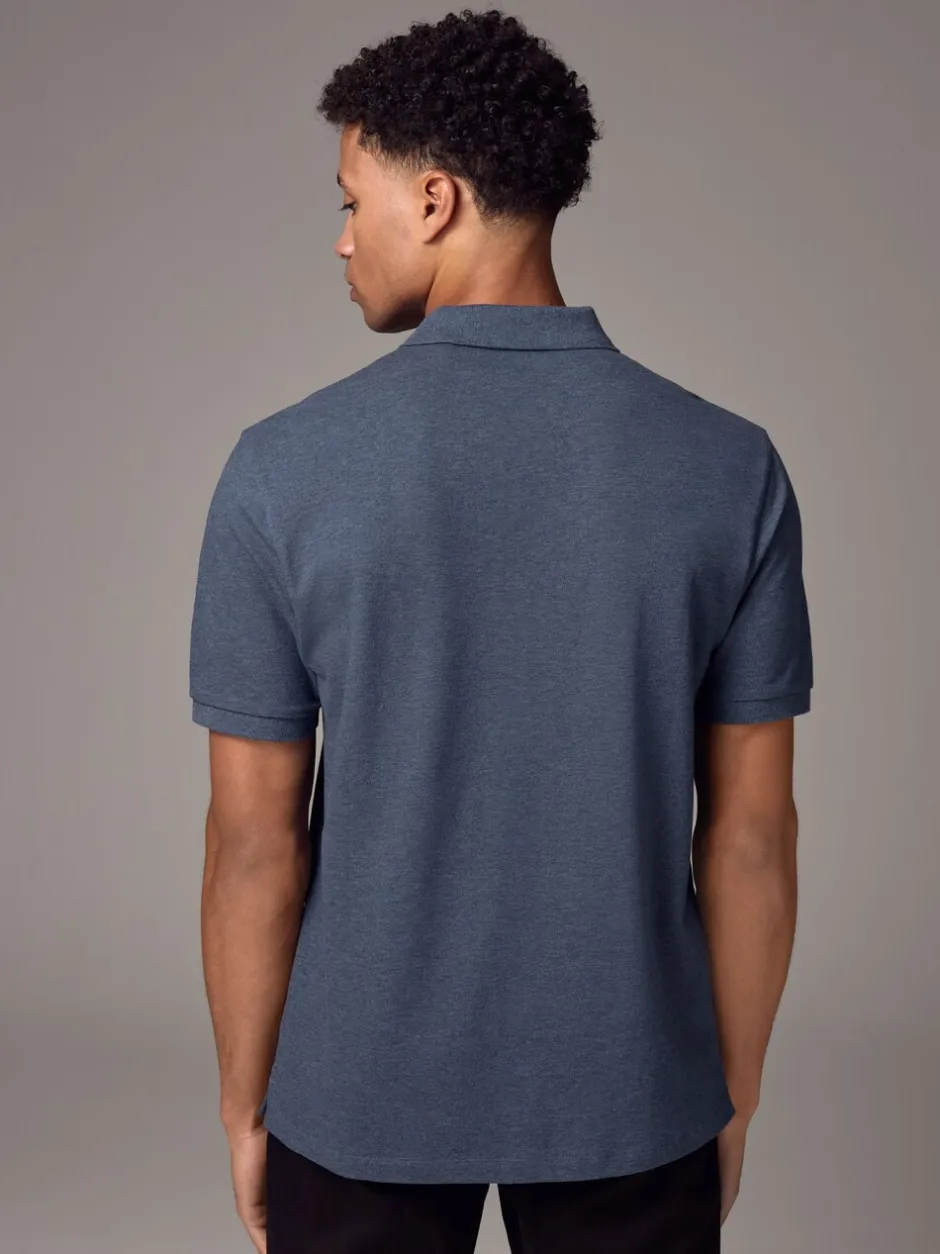 Poloshirts|Next Gemêleerde denim - Normale Pasvorm - Piqué poloshirt met korte mouwen