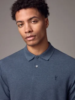 Poloshirts|Next Gemêleerde denim - Normale Pasvorm - Piqué poloshirt met korte mouwen
