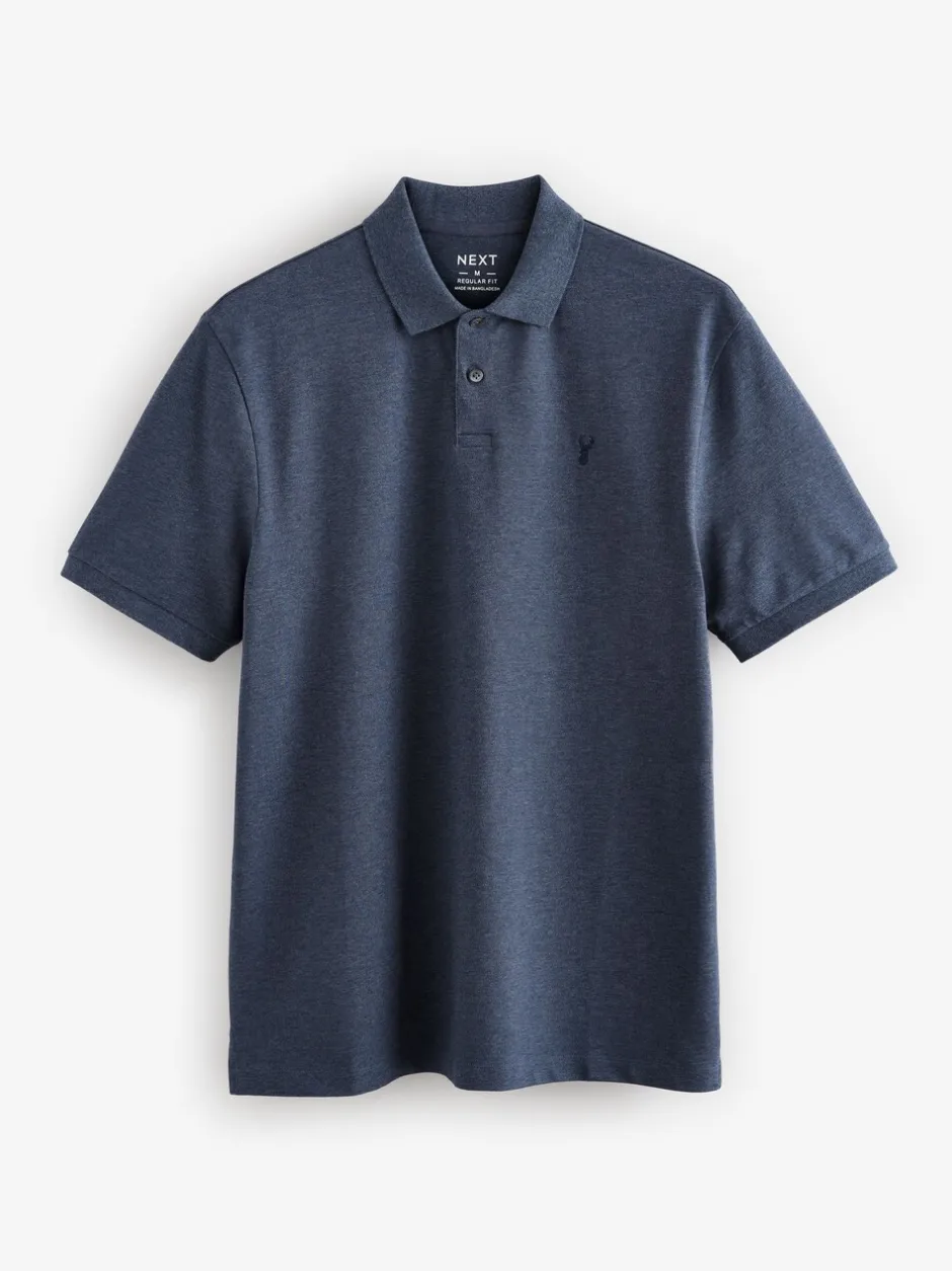 Poloshirts|Next Gemêleerde denim - Normale Pasvorm - Piqué poloshirt met korte mouwen