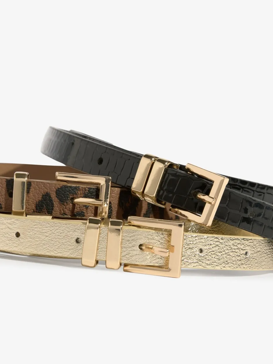 Ceintuurs*Lipsy Gold, Leopard & Black - Skinny Belts 3 Pack Gold, Leopard & Black