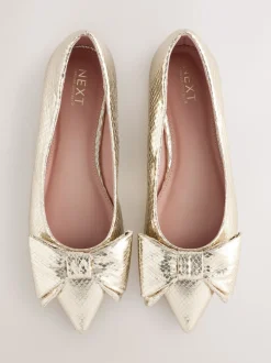 Lage Schoenen|Next - Ballerina's met spitse neus en strik Goud