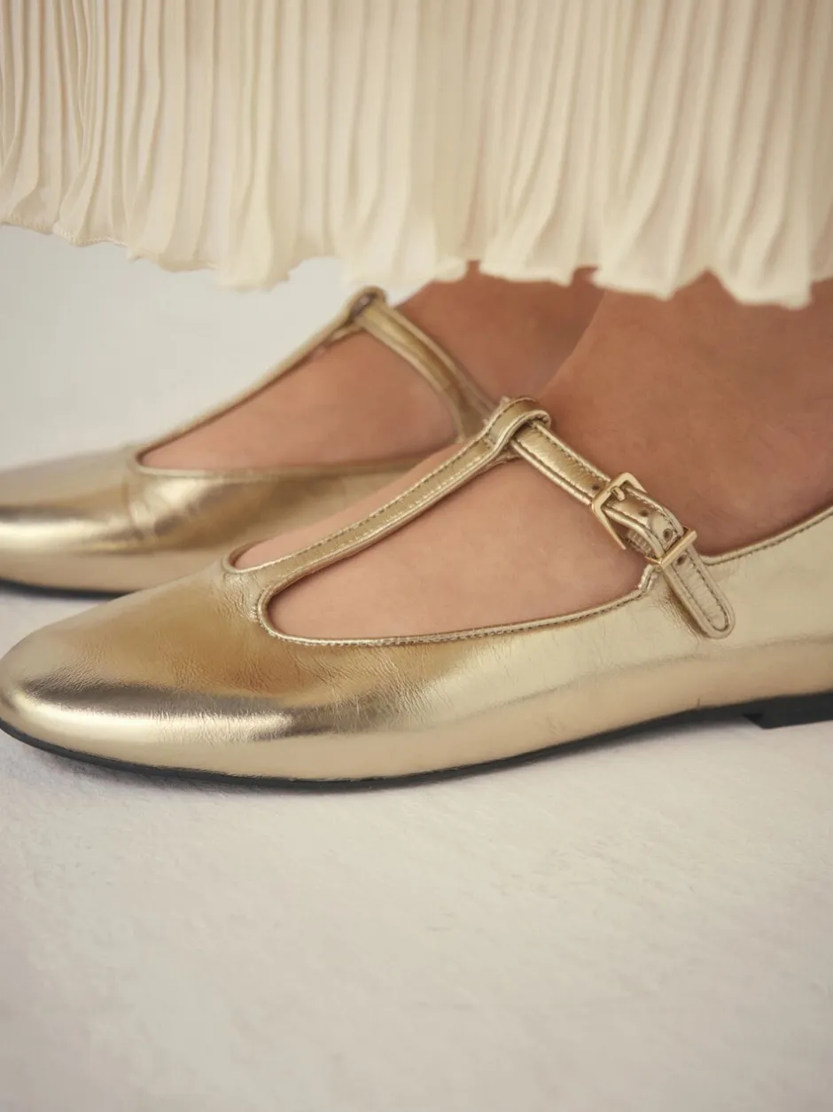Lage Schoenen|Gelegenheidskleding*Next Goud - Forever Comfort® leren T-Bar Mary Jane-schoenen
