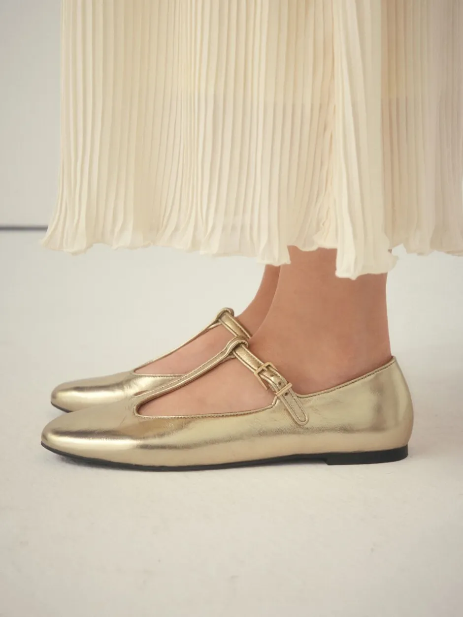 Lage Schoenen|Gelegenheidskleding*Next Goud - Forever Comfort® leren T-Bar Mary Jane-schoenen