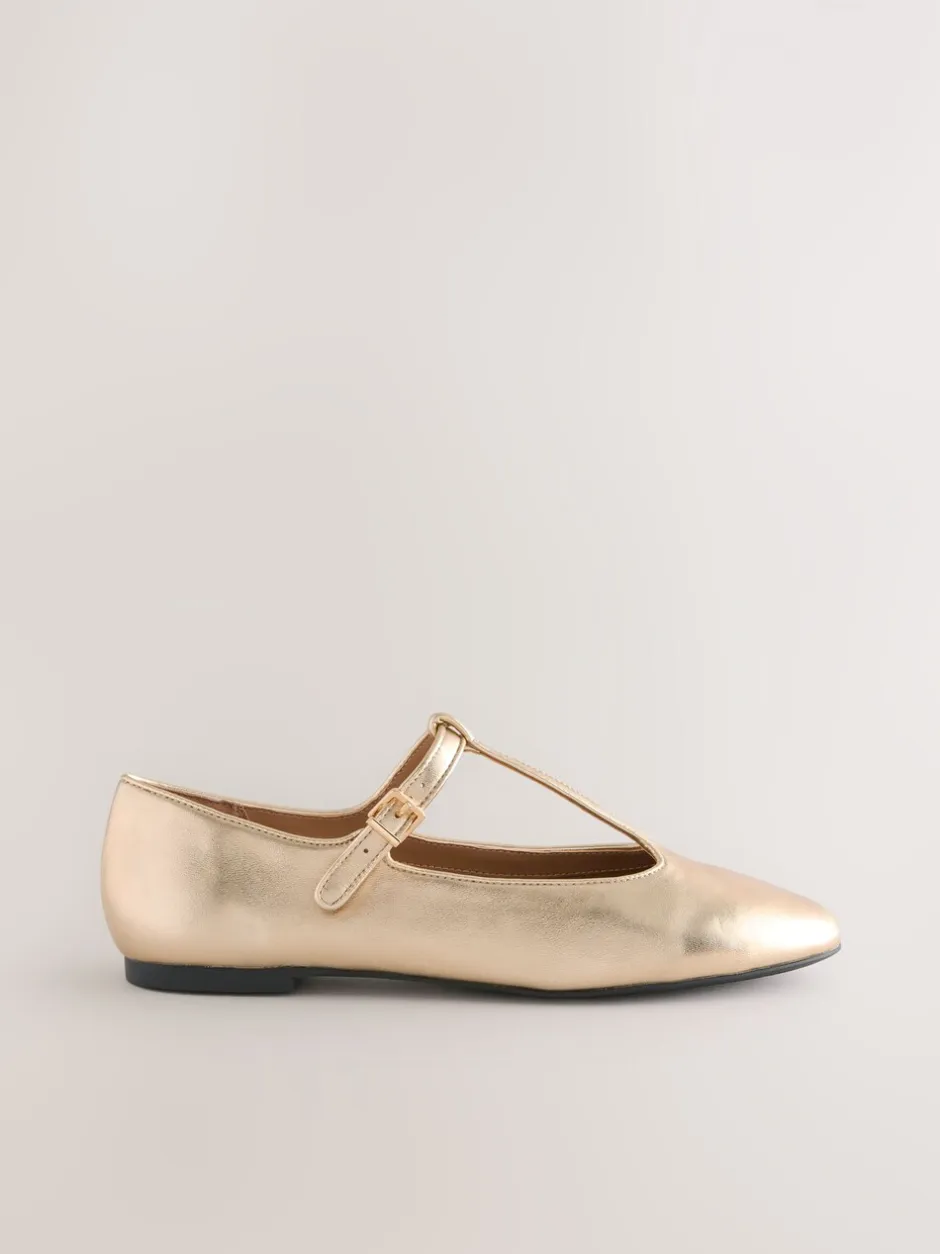 Lage Schoenen|Gelegenheidskleding*Next Goud - Forever Comfort® leren T-Bar Mary Jane-schoenen