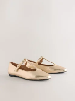 Lage Schoenen|Gelegenheidskleding*Next Goud - Forever Comfort® leren T-Bar Mary Jane-schoenen