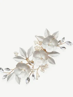 Haaraccessoires*Ivory & Co - - Gardenia klem met kristallen, parels en geëmailleerde bloem Goud
