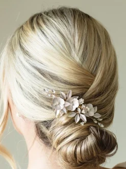 Haaraccessoires*Ivory & Co - - Gardenia klem met kristallen, parels en geëmailleerde bloem Goud