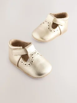 Babyschoenen|Next - Leren babyschoen met T-bandje (0 - 24 mnd) Goud
