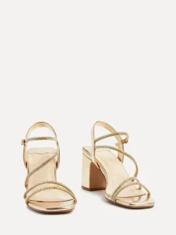 Schoenen Met Hakken*Linzi - Kira sandalen met bandjes met stras en blokhak Goud