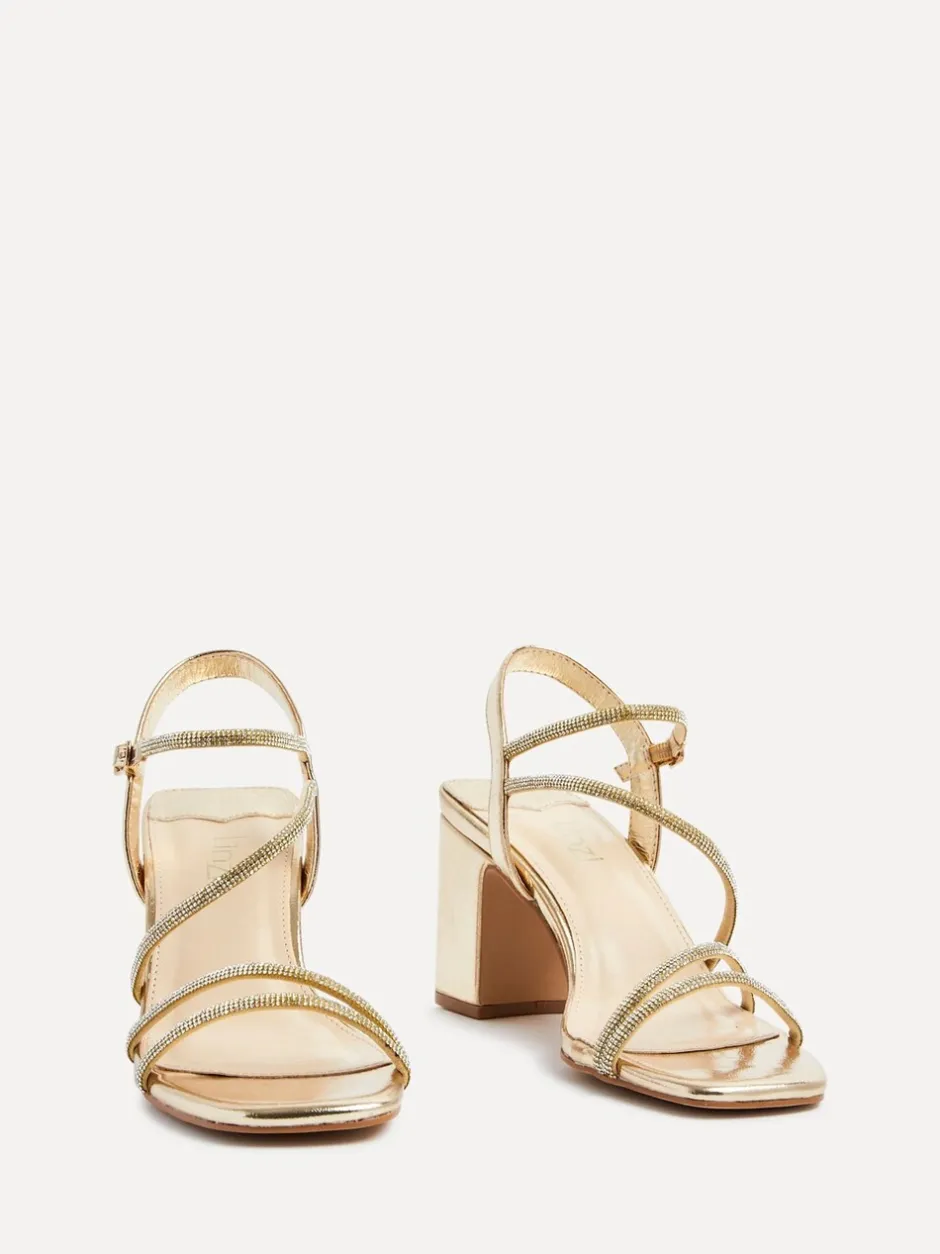 Schoenen Met Hakken*Linzi - Kira sandalen met bandjes met stras en blokhak Goud