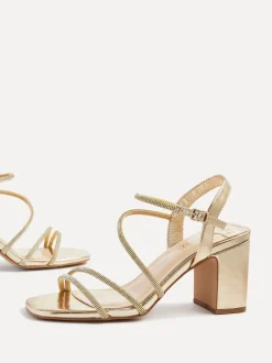 Schoenen Met Hakken*Linzi - Kira sandalen met bandjes met stras en blokhak Goud
