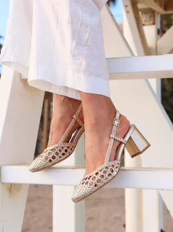 Schoenen Met Hakken*Linzi - Sandria handgeweven slingback sandalen Goud