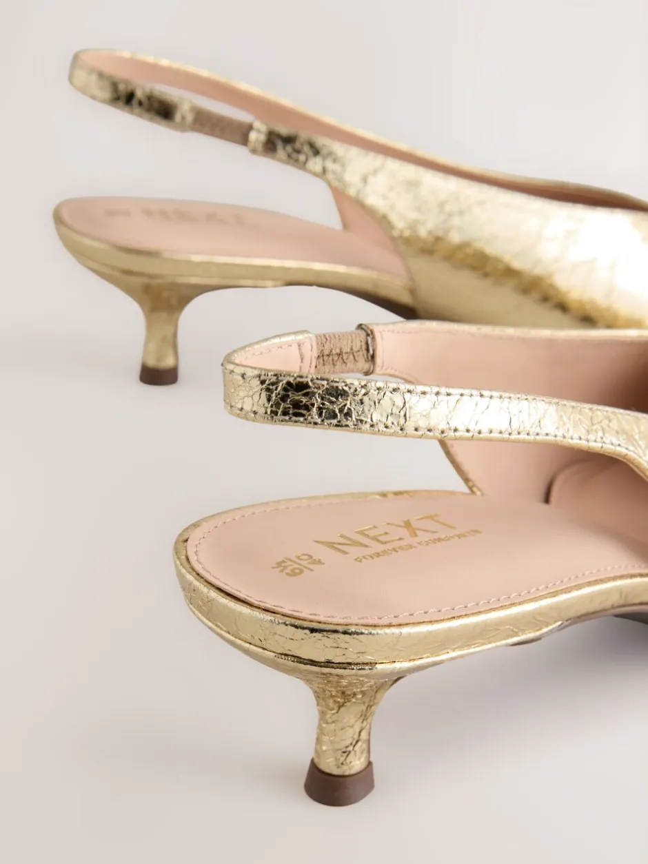 Ruimvallend En Extraruimvallend|Schoenen Met Hakken*Next Goud - Punt Toe Lage Slingback Naaldhak Schoenen