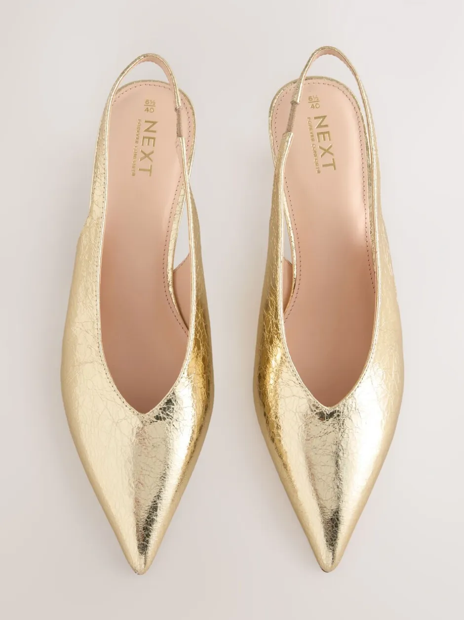 Ruimvallend En Extraruimvallend|Schoenen Met Hakken*Next Goud - Punt Toe Lage Slingback Naaldhak Schoenen