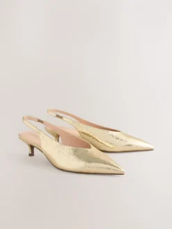 Ruimvallend En Extraruimvallend|Schoenen Met Hakken*Next Goud - Punt Toe Lage Slingback Naaldhak Schoenen