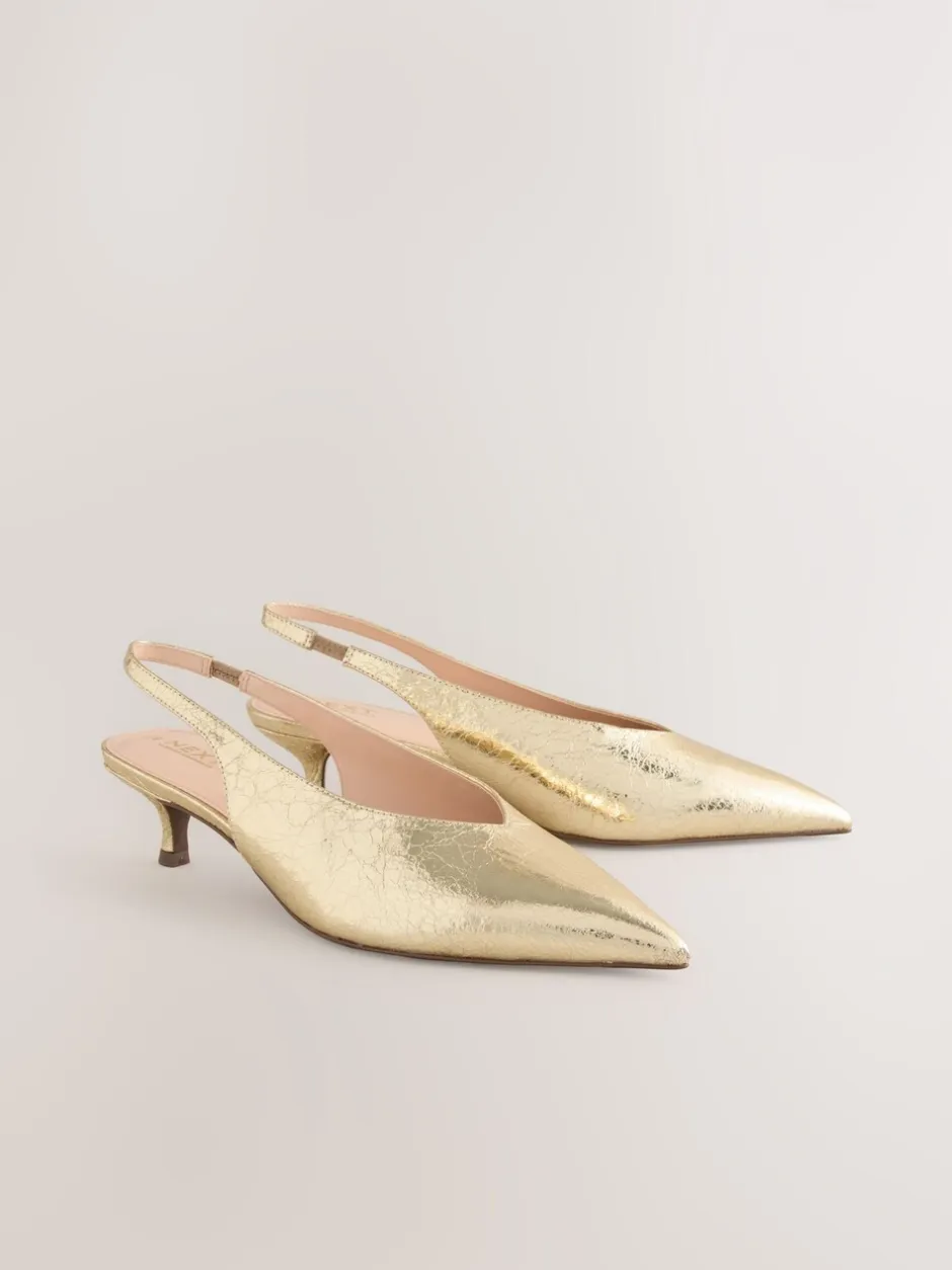 Ruimvallend En Extraruimvallend|Schoenen Met Hakken*Next Goud - Punt Toe Lage Slingback Naaldhak Schoenen