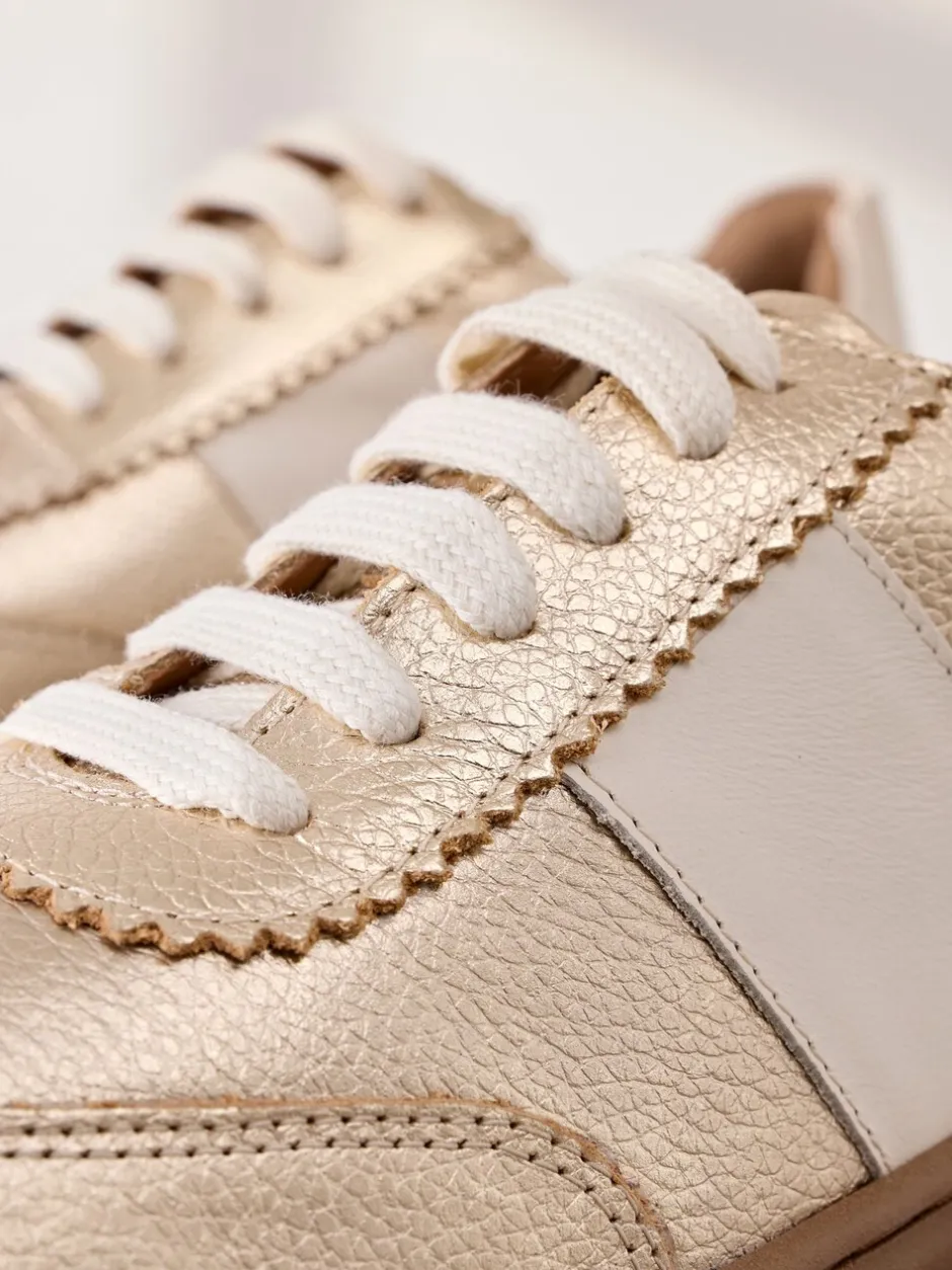 Sneakers|Next - Signature premium leren sneakers met veters en grove sleehak Goud