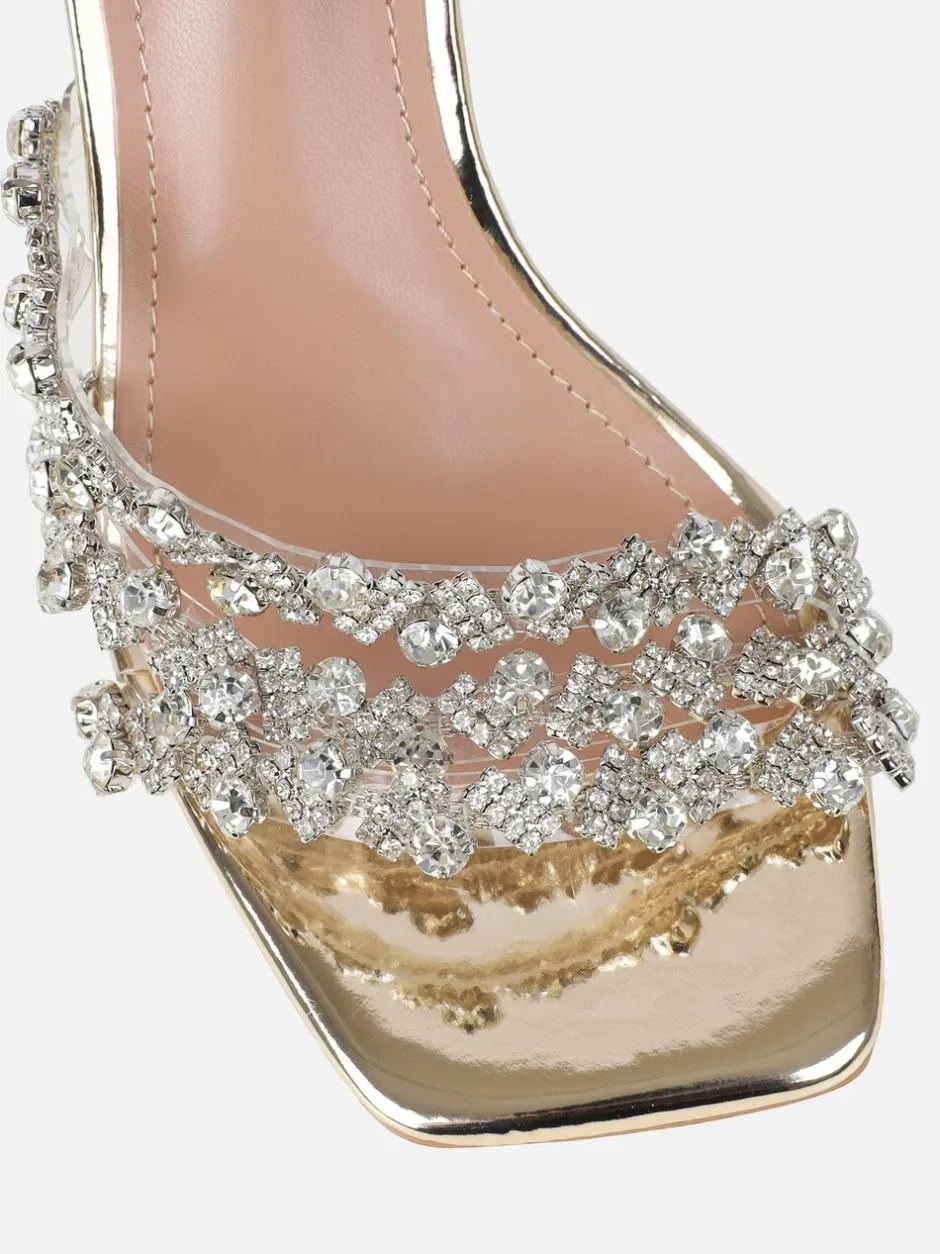 Schoenen Met Hakken*Simmi London - Blushing Diamante Mid Heel Mules Goud