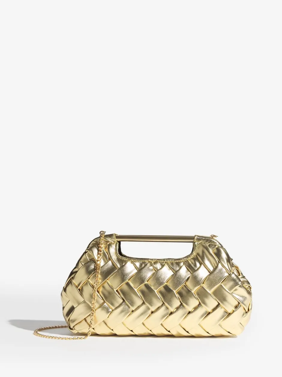 Tassen En Portemonnees|Lipsy - Weave Grab Handle Clutch Bag Goud