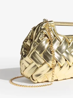 Tassen En Portemonnees|Lipsy - Weave Grab Handle Clutch Bag Goud