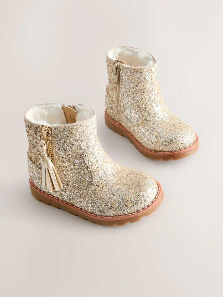 Boots|Next Goud glitter - Chelsea enkellaarsjes met rits en kwastjes