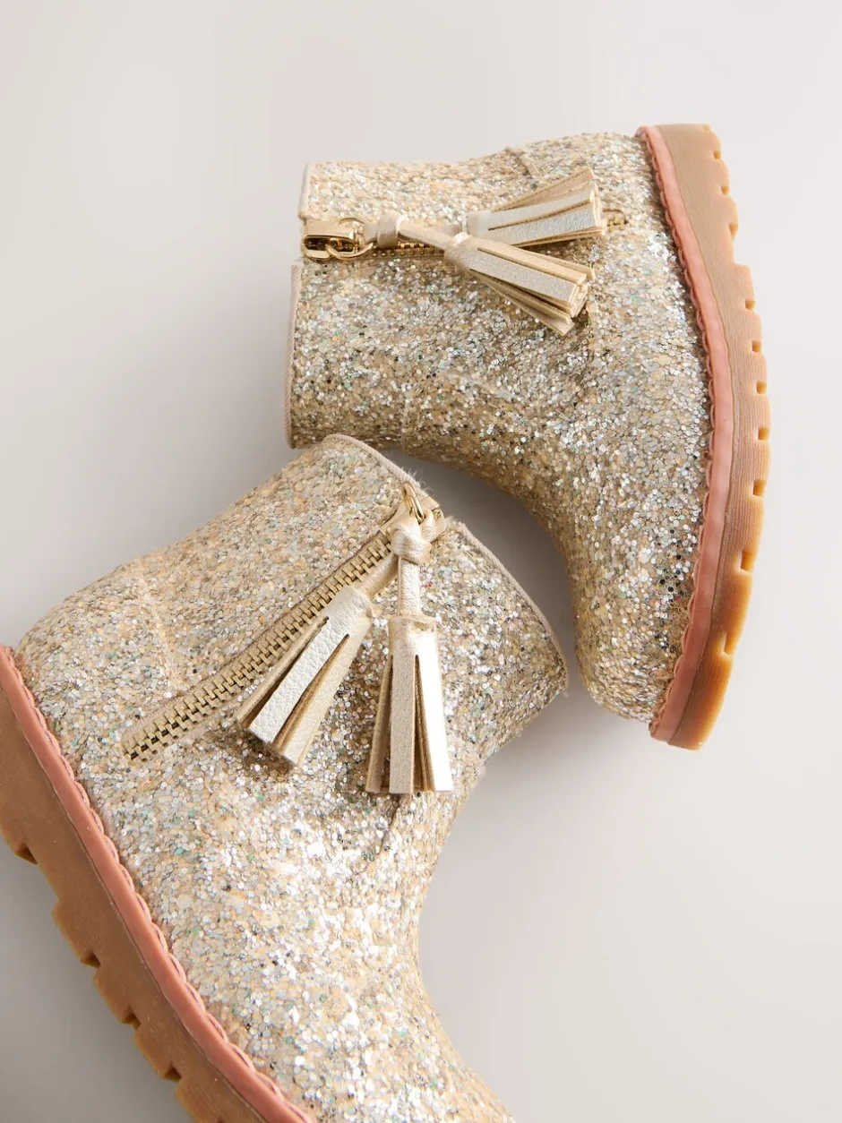 Boots|Next Goud glitter - Chelsea enkellaarsjes met rits en kwastjes