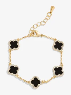 Sieraden|Jon Richard Goudkleurig - klaverarmband met zwarte emaille