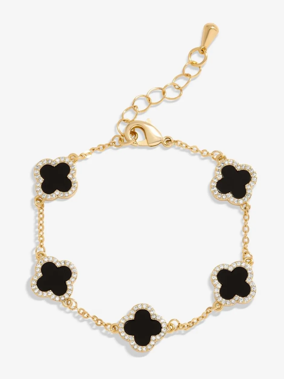 Sieraden|Jon Richard Goudkleurig - klaverarmband met zwarte emaille