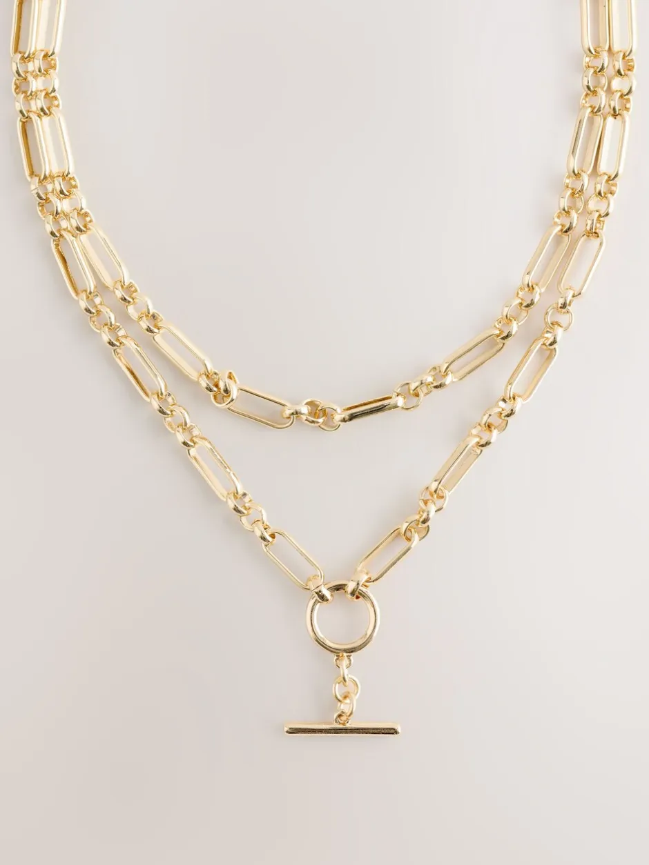Sieraden|Next Goudkleurig - Layered T-Bar Chain Necklace