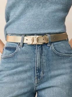 Ceintuurs*Next - Reguliere leren riem met opvallende gesp Goudkleurig