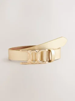 Ceintuurs*Next - Reguliere leren riem met opvallende gesp Goudkleurig