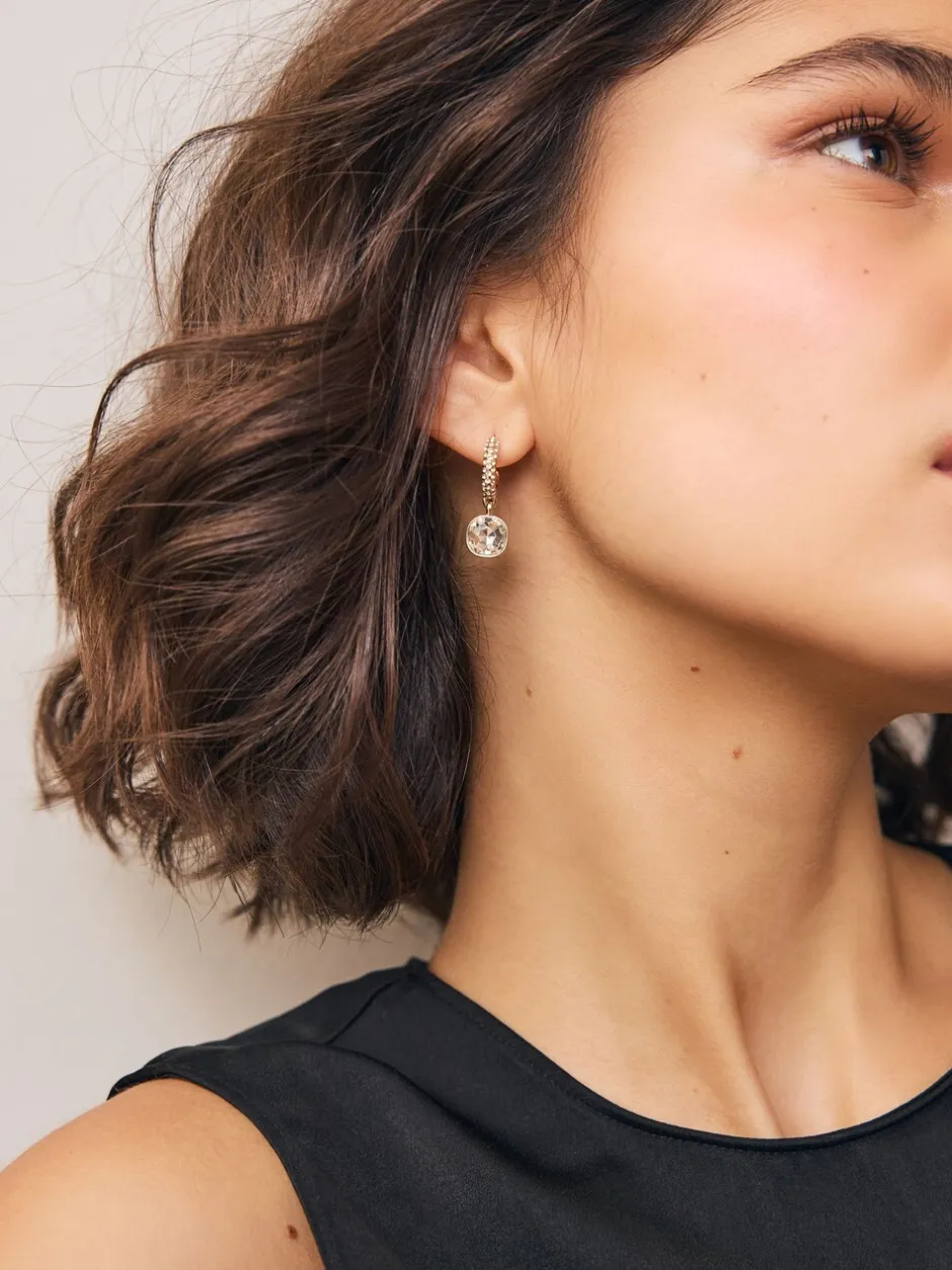Sieraden*Next - Square Stone Drop Pavé Hoop Earrings Goudkleurig