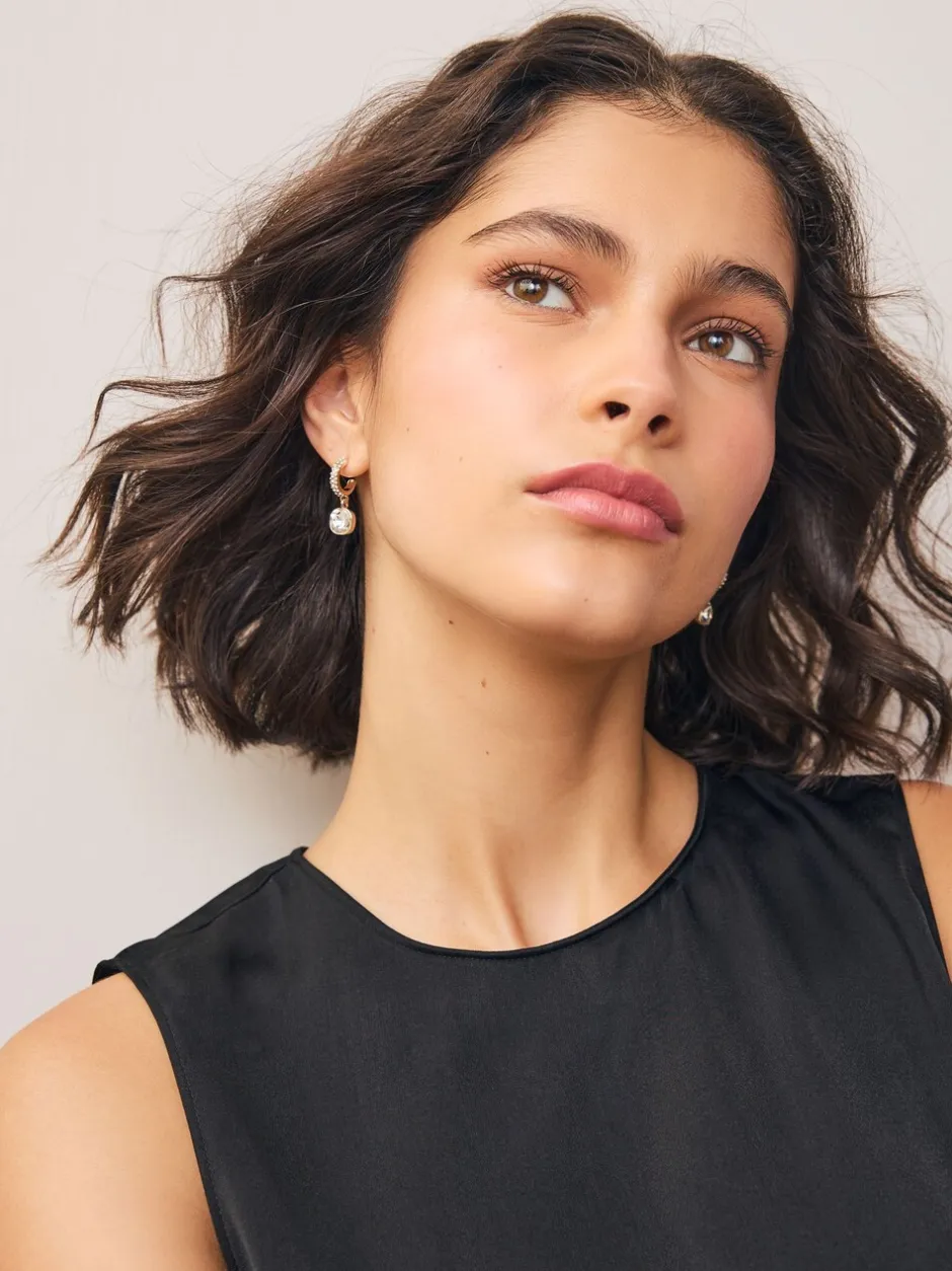Sieraden*Next - Square Stone Drop Pavé Hoop Earrings Goudkleurig