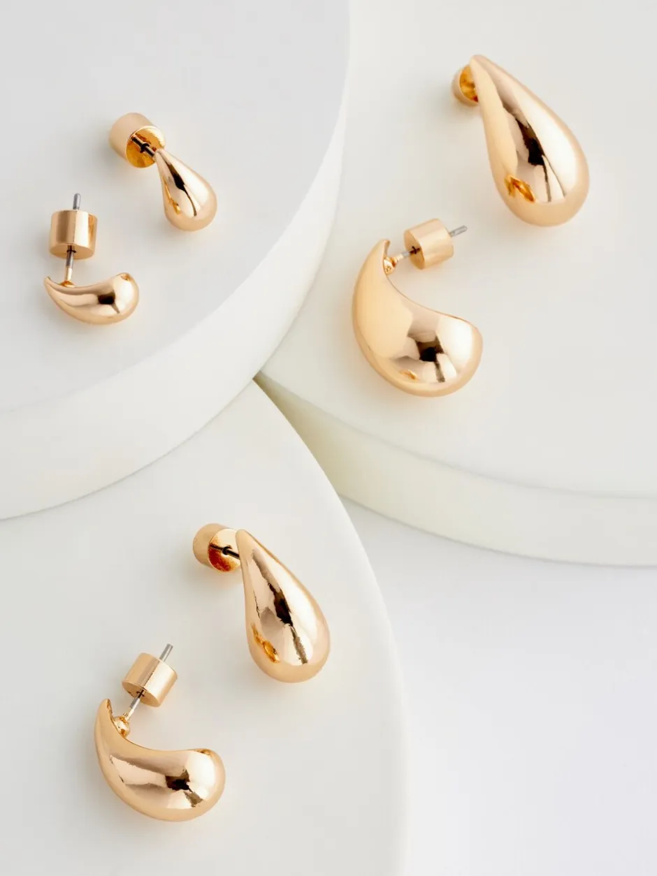 Sieraden*Next - Traanvormige oorbellen verpakking van 3 Goudkleurig