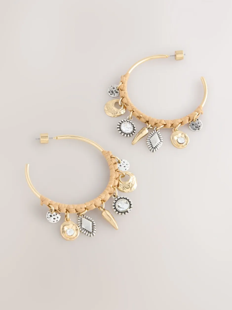 Sieraden*Next Goudkleurig - Wrapped Charm Drop Hoop Earrings