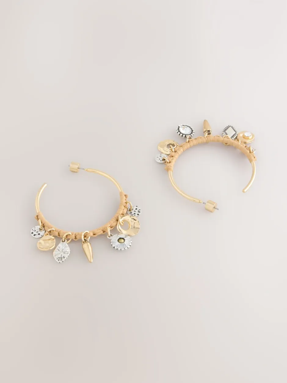 Sieraden*Next Goudkleurig - Wrapped Charm Drop Hoop Earrings