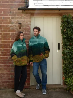 Loungewear|Sweaters En Hoody´S*Next Green Deer Scene - Borg Fleece Zip Neck