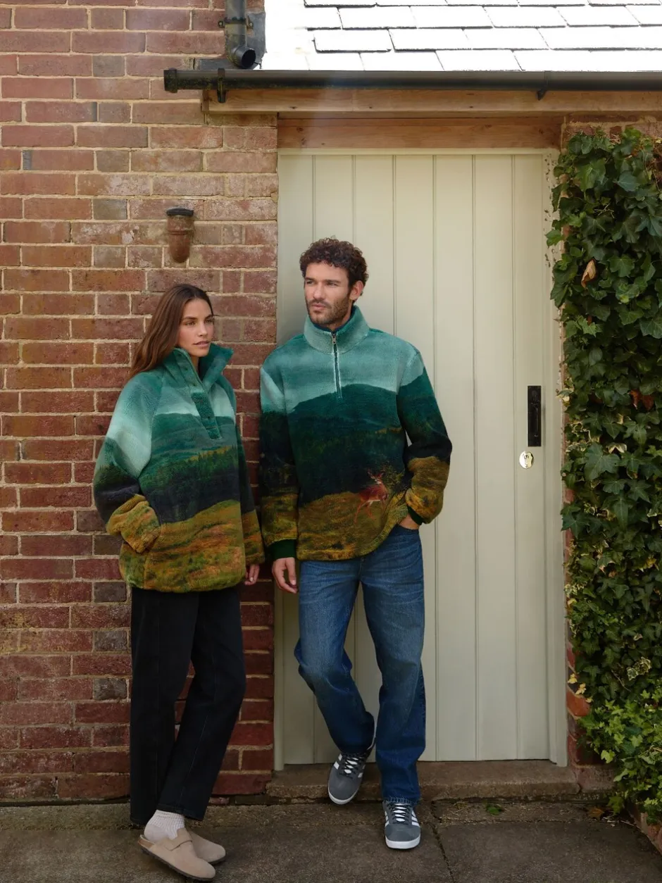 Loungewear|Sweaters En Hoody´S*Next Green Deer Scene - Borg Fleece Zip Neck