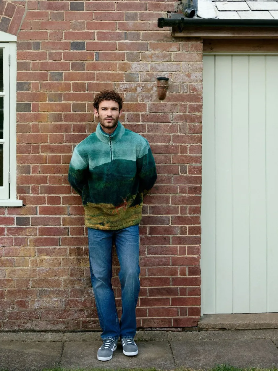 Loungewear|Sweaters En Hoody´S*Next Green Deer Scene - Borg Fleece Zip Neck