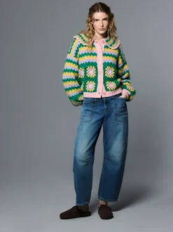 Gebreide Kleding|Next Green Multi Patch - Hand Crochet Collar Cardigan