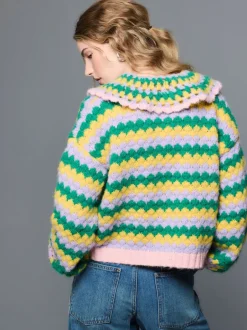 Gebreide Kleding|Next Green Multi Patch - Hand Crochet Collar Cardigan