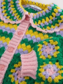 Gebreide Kleding|Next Green Multi Patch - Hand Crochet Collar Cardigan