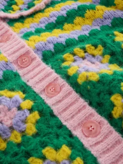 Gebreide Kleding|Next Green Multi Patch - Hand Crochet Collar Cardigan