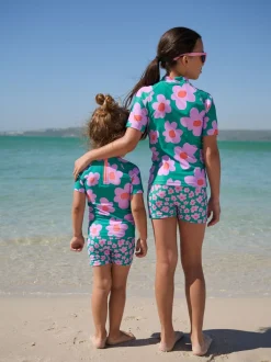 Badkleding|Badkleding|Next - Zonbeschermende zwemset met korte mouwen (3mnd-10jr) Green Stampy Floal