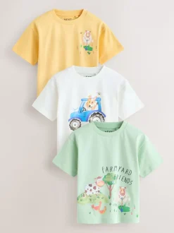 T-Shirts|Tops|Next Green Watercolour Farm - Short Sleeve Graphic T-Shirts 3 Pack (3mths-7yrs)