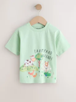 T-Shirts|Tops|Next Green Watercolour Farm - Short Sleeve Graphic T-Shirts 3 Pack (3mths-7yrs)