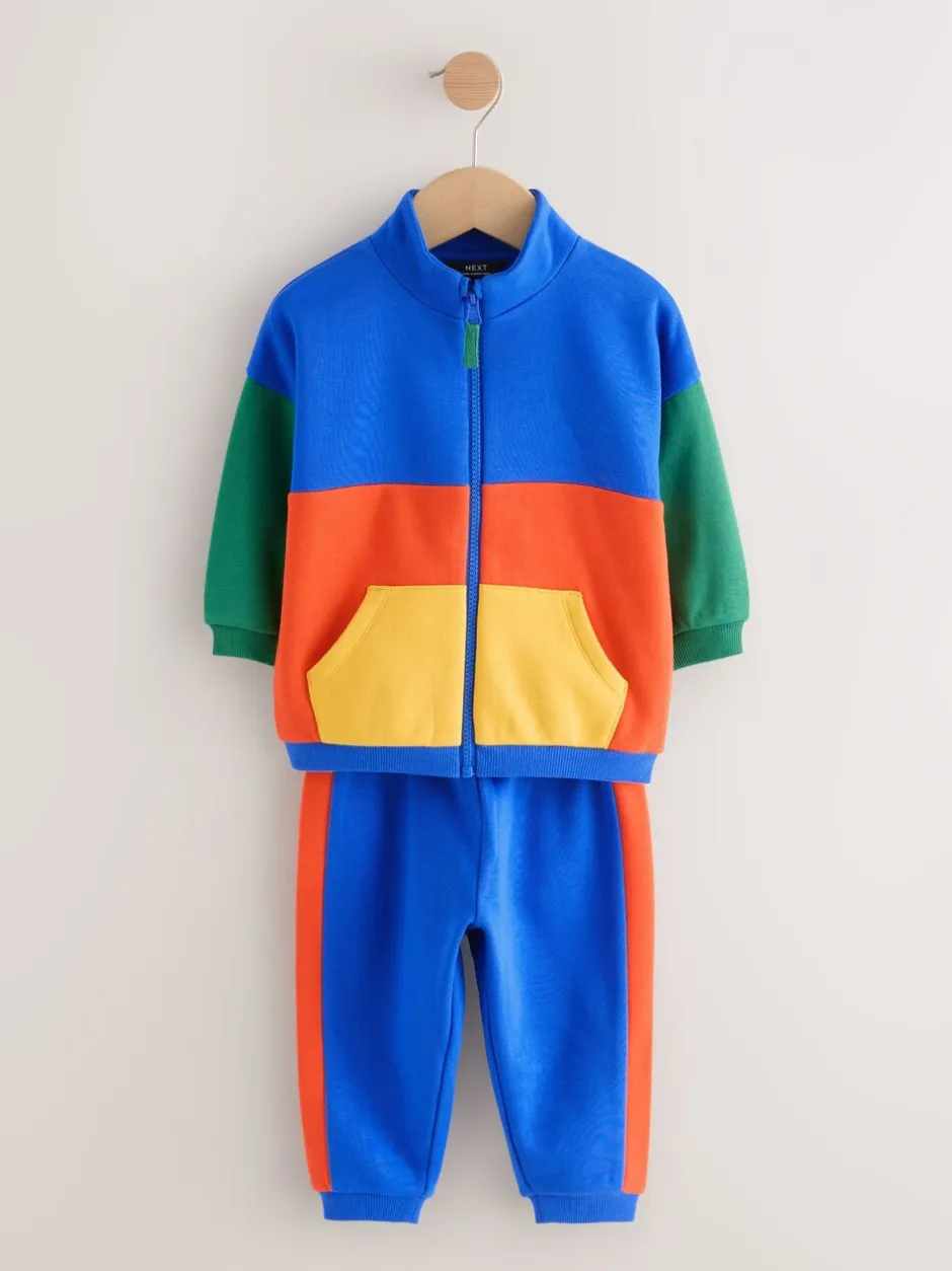 Joggingbroeken|Sweaters En Hoody´S|Next - Funnel Neck Zip Sweat and Joggers Set (3mths-7yrs) Green/Blue Colourblock