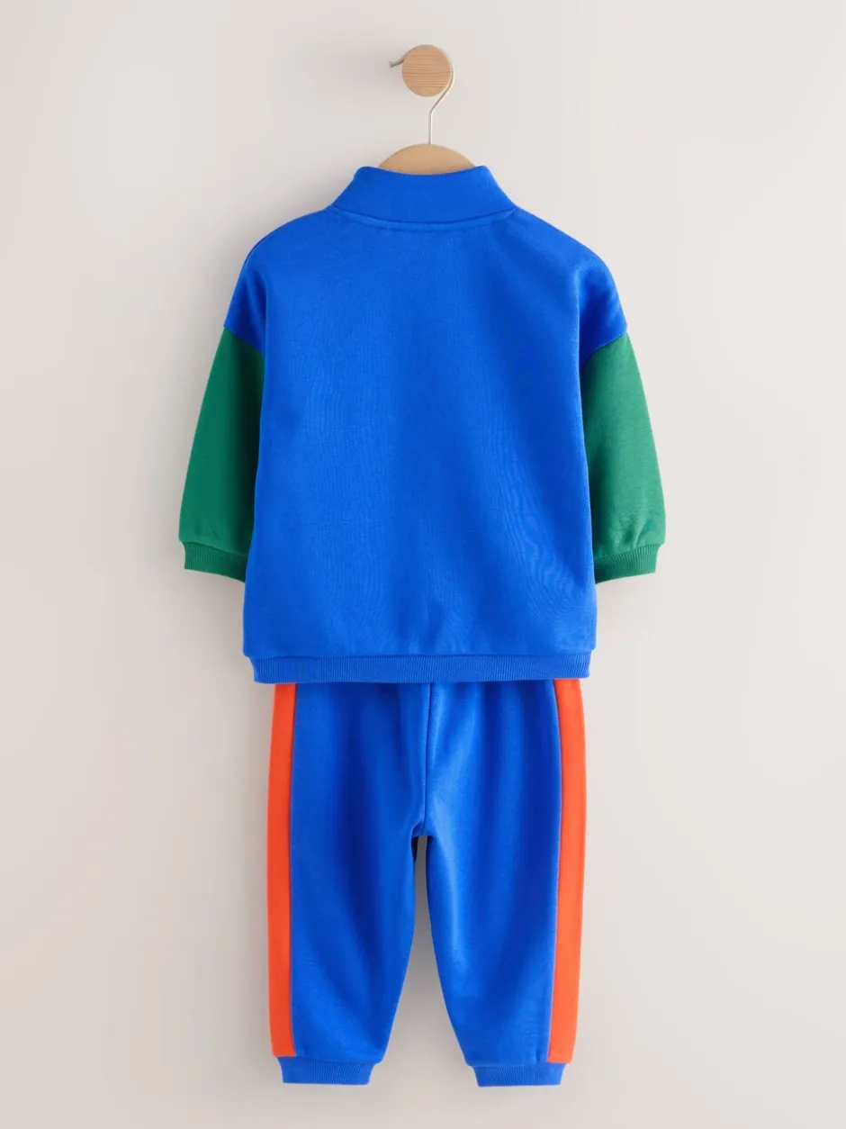 Joggingbroeken|Sweaters En Hoody´S|Next - Funnel Neck Zip Sweat and Joggers Set (3mths-7yrs) Green/Blue Colourblock